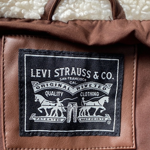 Levi's Women’s Faux Leather Puffer Sherpa Collared Brown Jacket Size M - Picture 6 of 14
